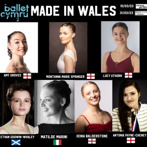 headshots o 6 x dawnsiwr ar raglen Cyn-Broffesiynol Ballet Cymru 2022-23